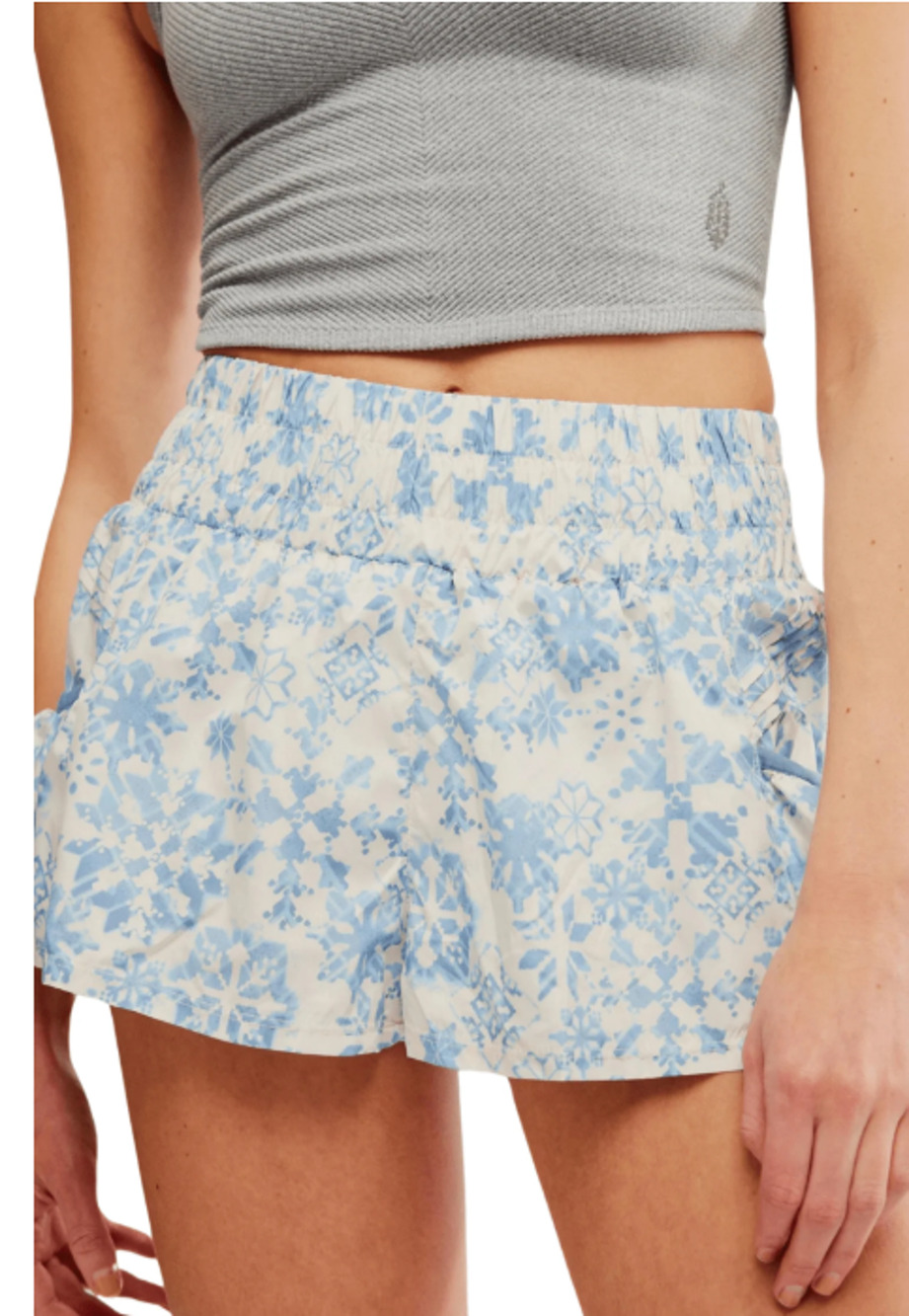Free People Movement Get Your Flirt On Shorts Blue White Arctic Snow M Athletic